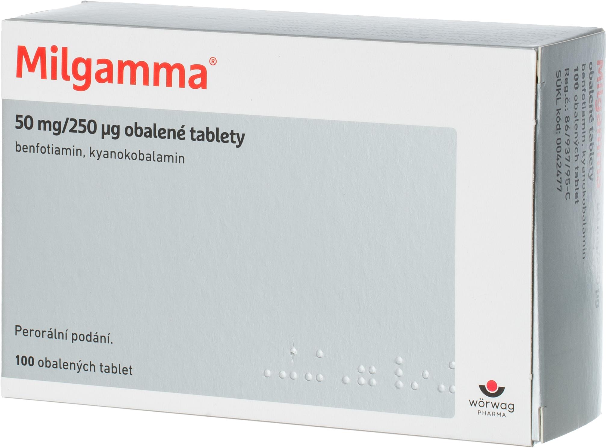 Milgamma 50 mg/250 µg 100 obalených tablet