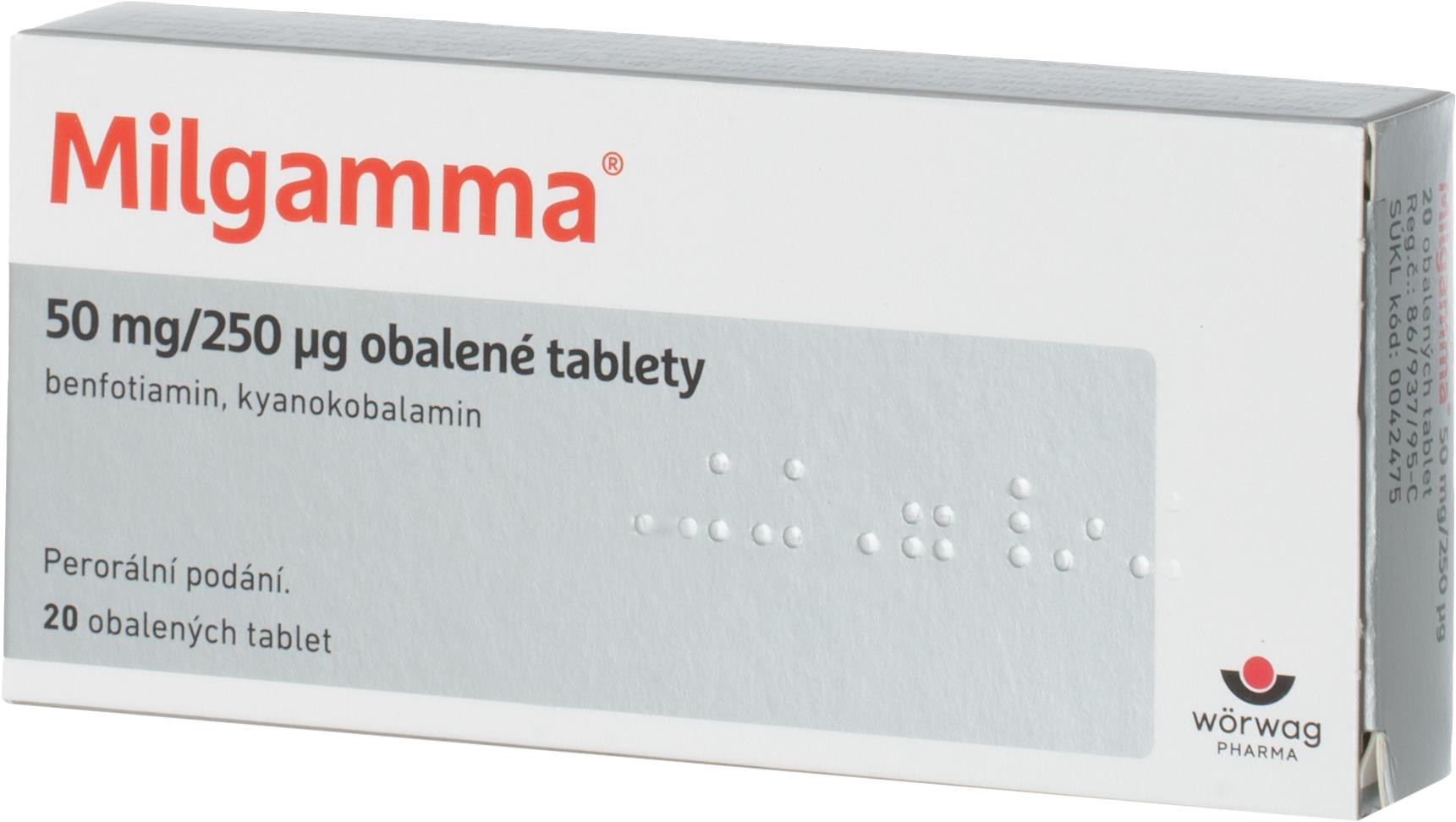 Milgamma 50 mg/250 µg 20 obalených tablet