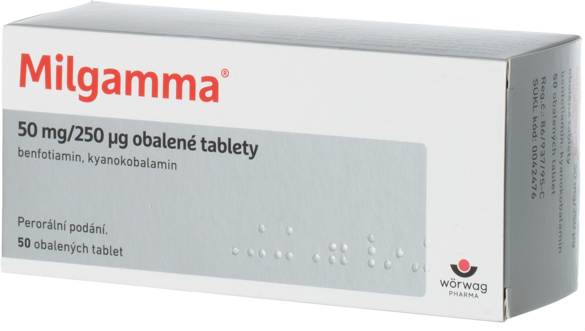 Milgamma 50 mg/250 µg 50 obalených tablet
