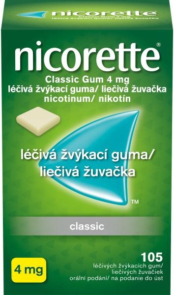 Nicorette Classic Gum 4 mg léčivá žvýkací guma 105 žvýkaček