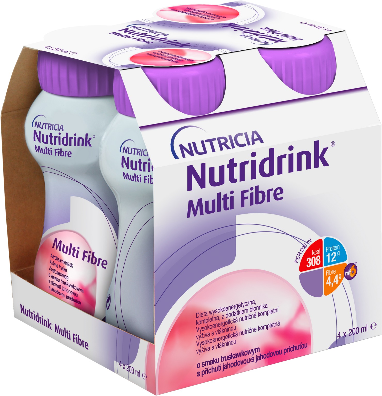 Nutridrink Multi Fibre s příchutí jahodovou 4 × 200 ml
