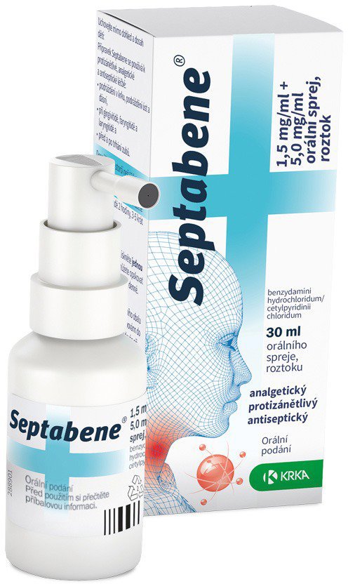 Septabene 1,5 mg/ml + 5,0 mg/ml orální sprej 30 ml