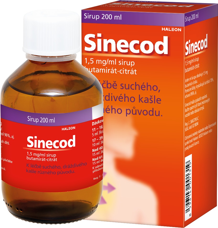 Sinecod 1,5 mg/ml, sirup proti suchému kašli 200 ml