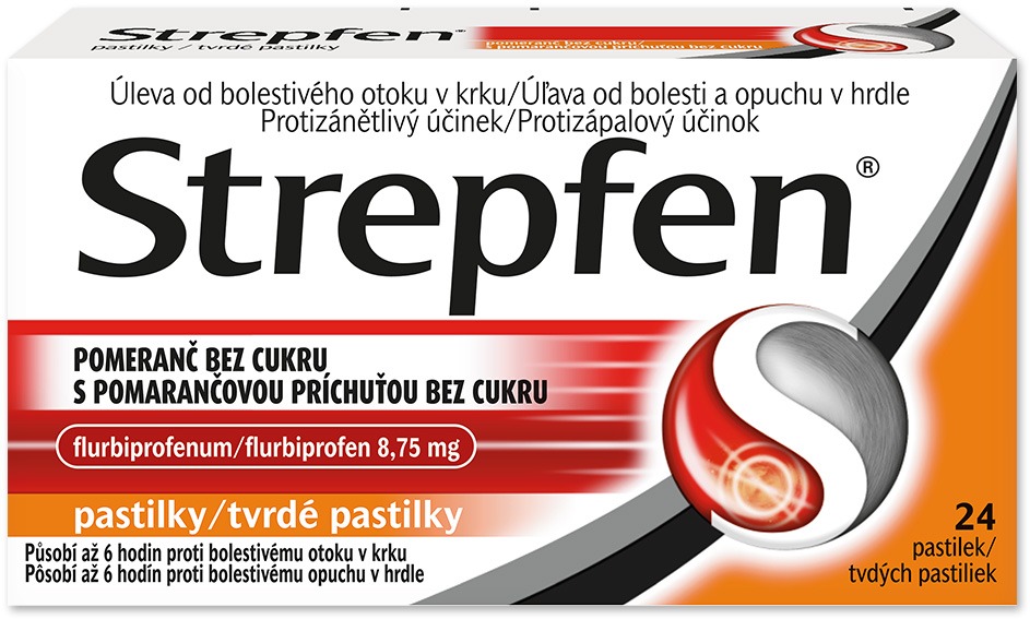 Strepfen Pomeranč bez cukru 8,75 mg 24 pastilek