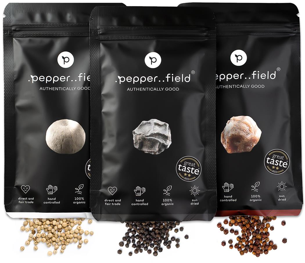 .pepper..field Kampotský pepř černý, červený a bílý (3 × 50 g)