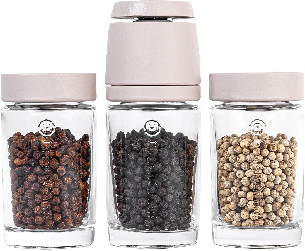 .pepper..field Mlýnek na pepř CrushGrind se 2 skleněnými zásobníky a 3 × 50 g pepře