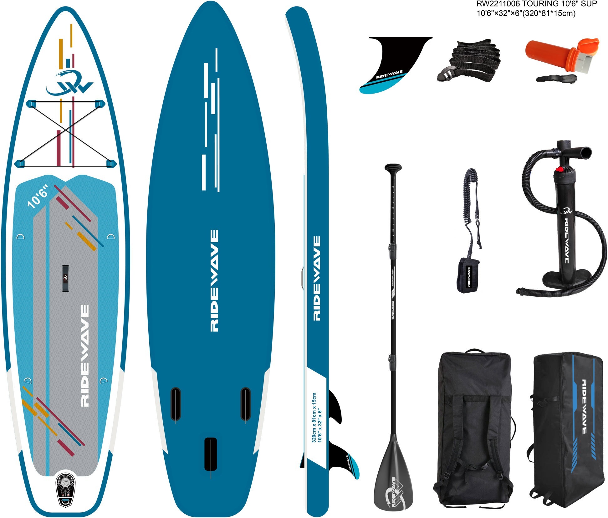 RIDEWAVE Nafukovací paddleboard SUP RIDEWAVE Touring 10'6''