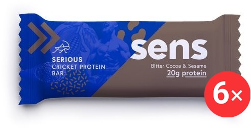 SENS Serious Protein tyčinka s 20g bílkovin a cvrččí moukou, 6 x 40g, hořké kakao a sezam