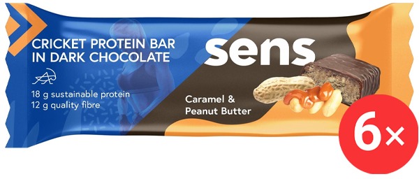SENS Cvrččí Proteinovka v tmavé čokoládě 6 x 60g, karamel & arašídové máslo