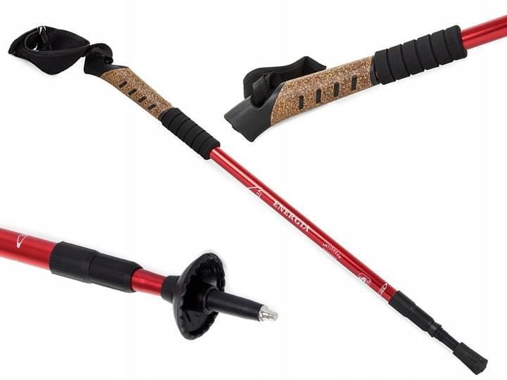 Nordic Walking s korkovou rukojetí, 135 cm, 2 ks, červené