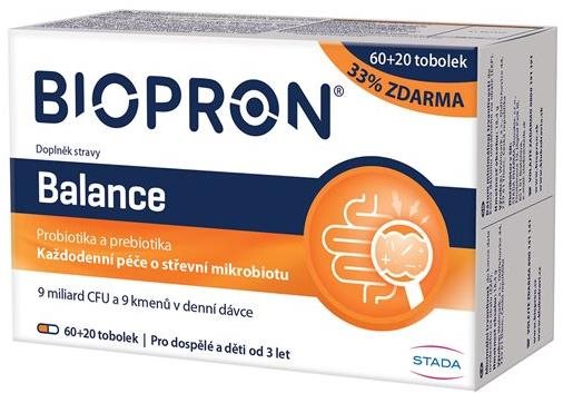 Biopron Balance, probiotika a prebiotika, každodenní péče o střevní mikrobiotu, 60+20 tobolek