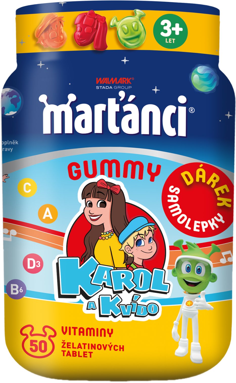 Marťánci Gummy Karol a Kvído, 50 ks se samolepkami