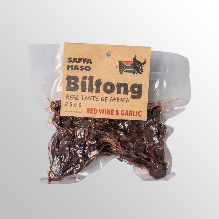 SAFFA MASO Sušené hovězí maso Biltong Red wine & Garlic 250 g