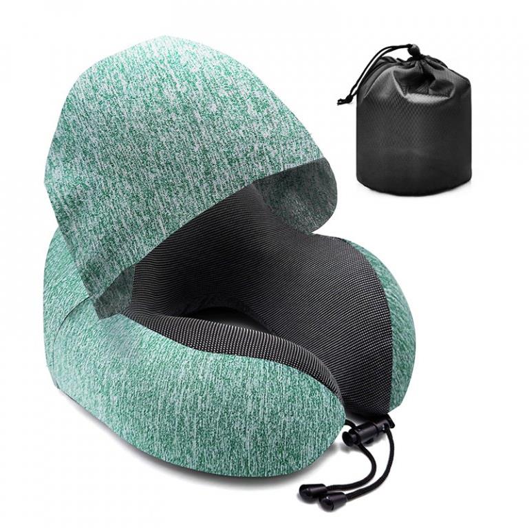 Take it shop Cestovní polštář z paměťové pěny s integrovanou kapucí, zelený