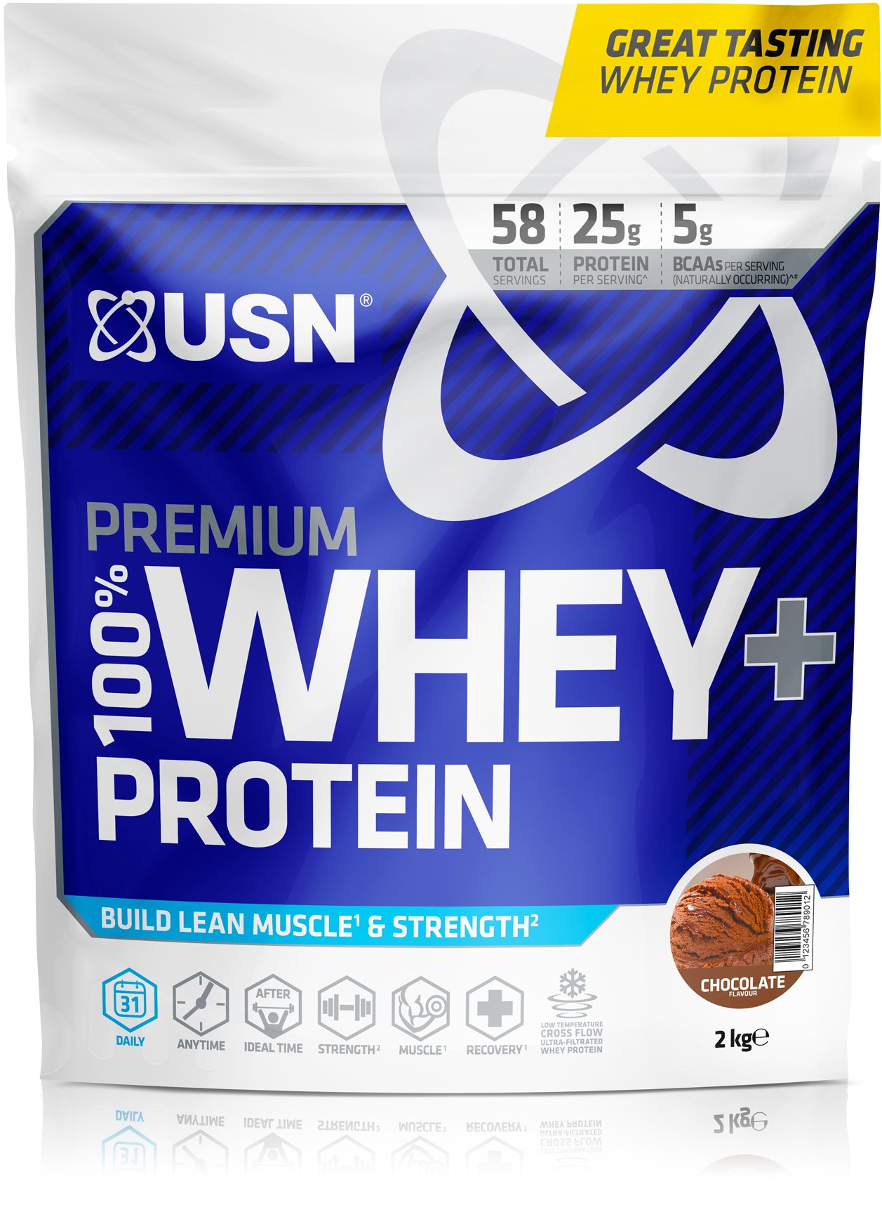 USN 100% Premium Whey Bag, 2000g, čokoláda