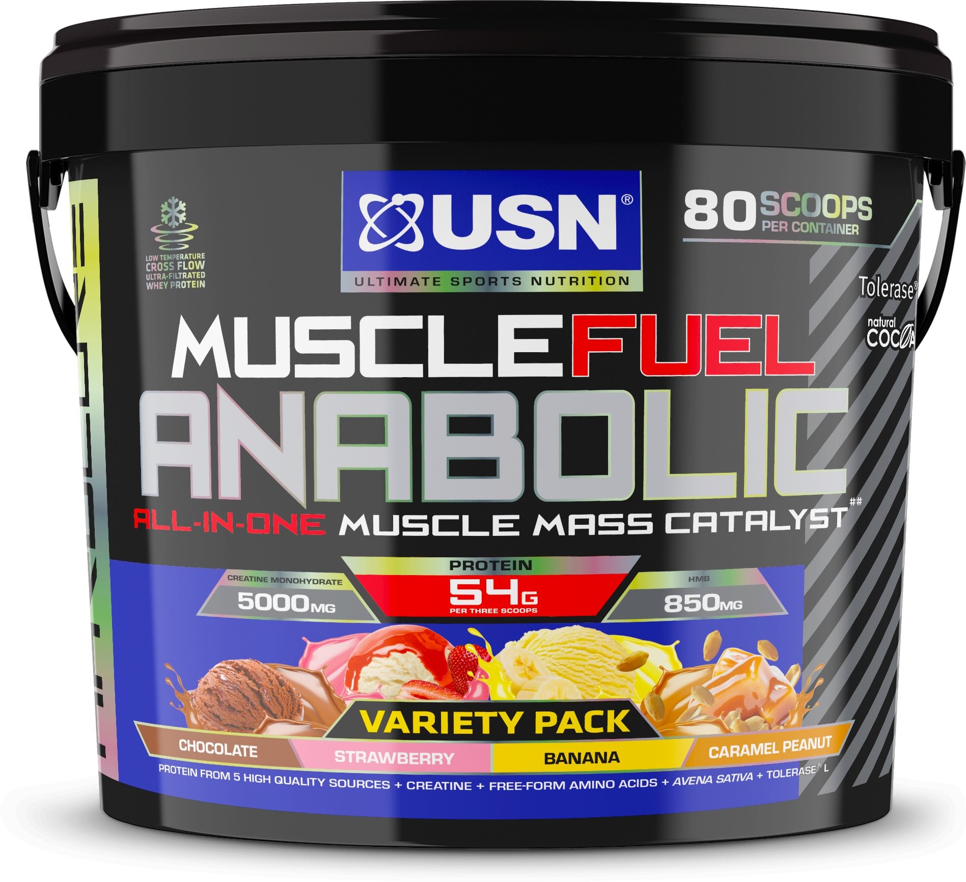 USN Muscle Fuel Anabolic Variety pack (Čokoláda, Jahoda, Banán a Arašídy s karamelem) 4kg
