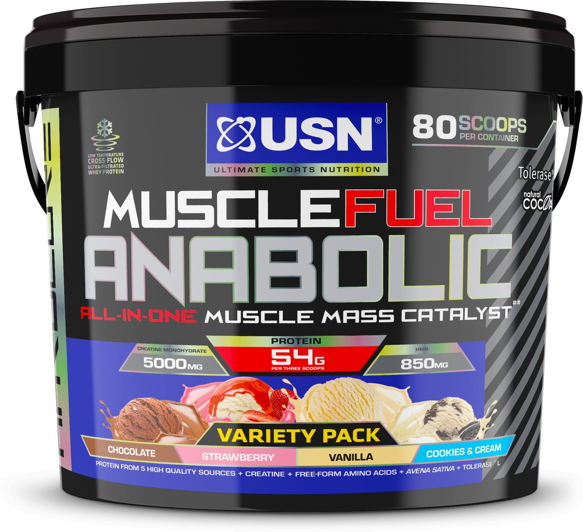USN Muscle Fuel Anabolic 4000 g - mix čokoláda, jahoda, vanilka, cookies & cream