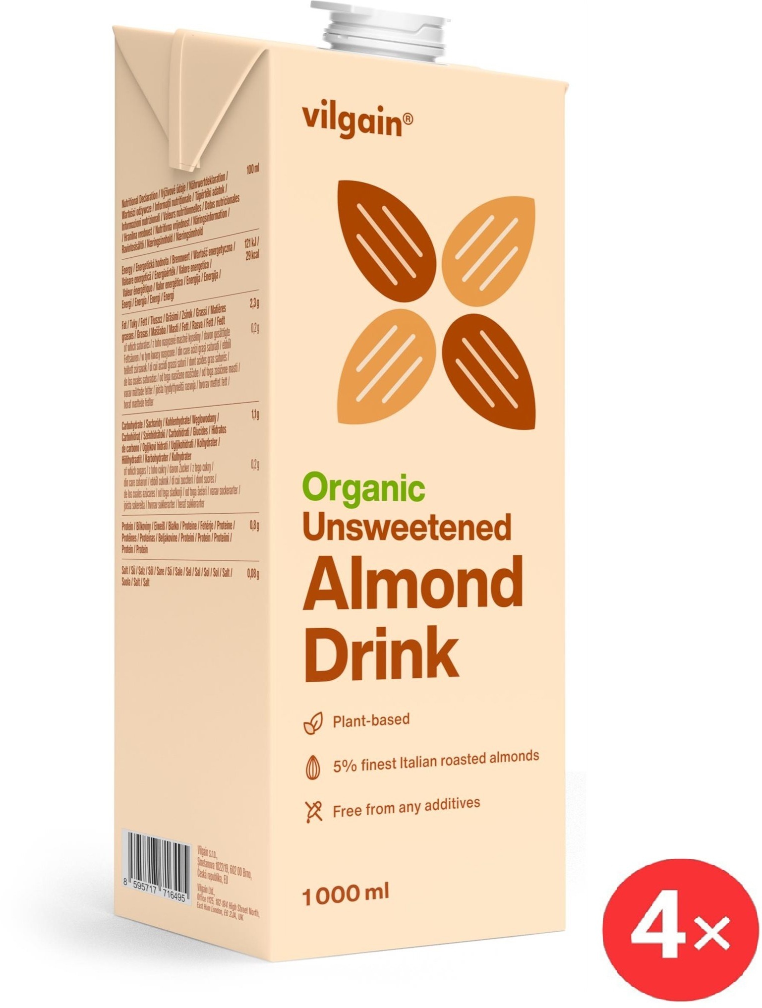 Vilgain Organic Almond Drink 4 x 1l