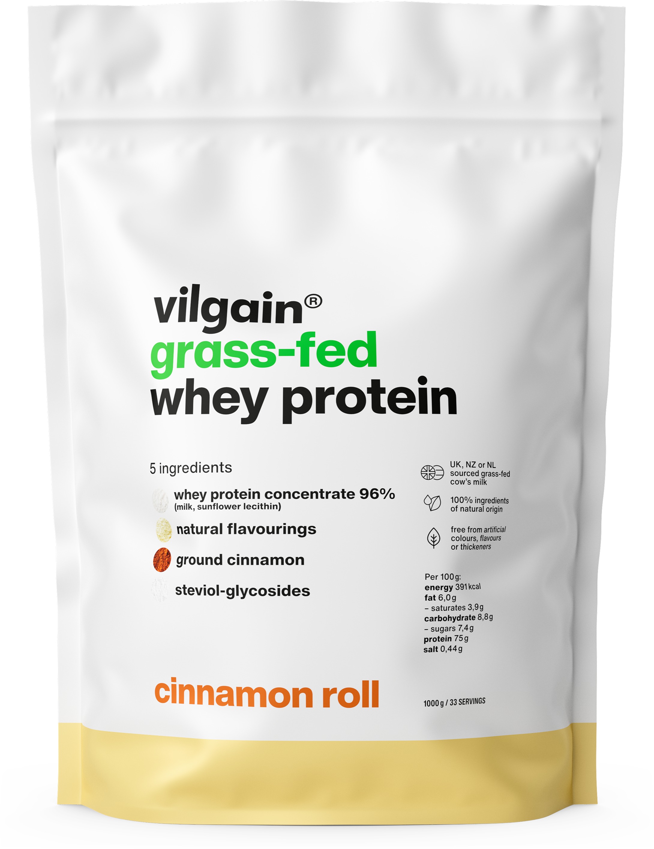 Vilgain Grass-Fed Whey Protein 1000 g Cinnamon Roll