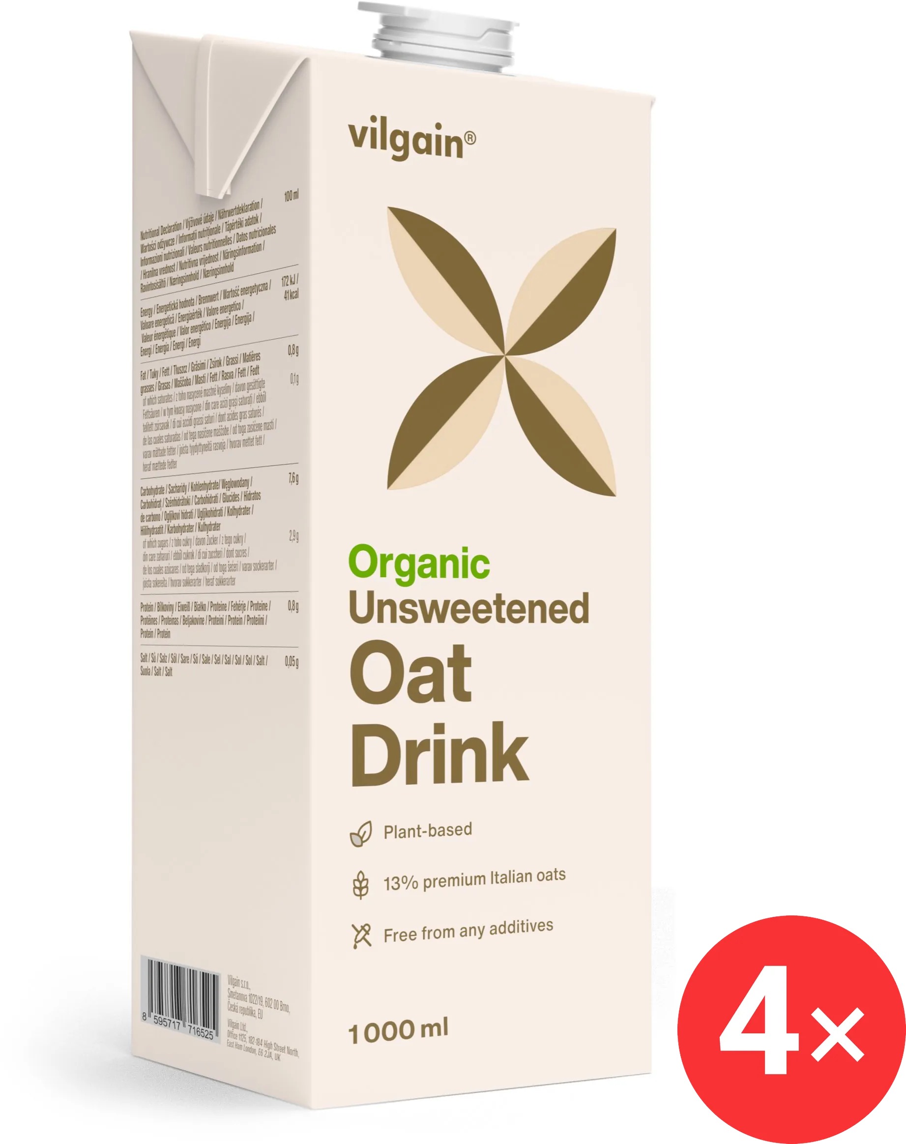 Vilgain Organic Oat Drink 4 x 1l