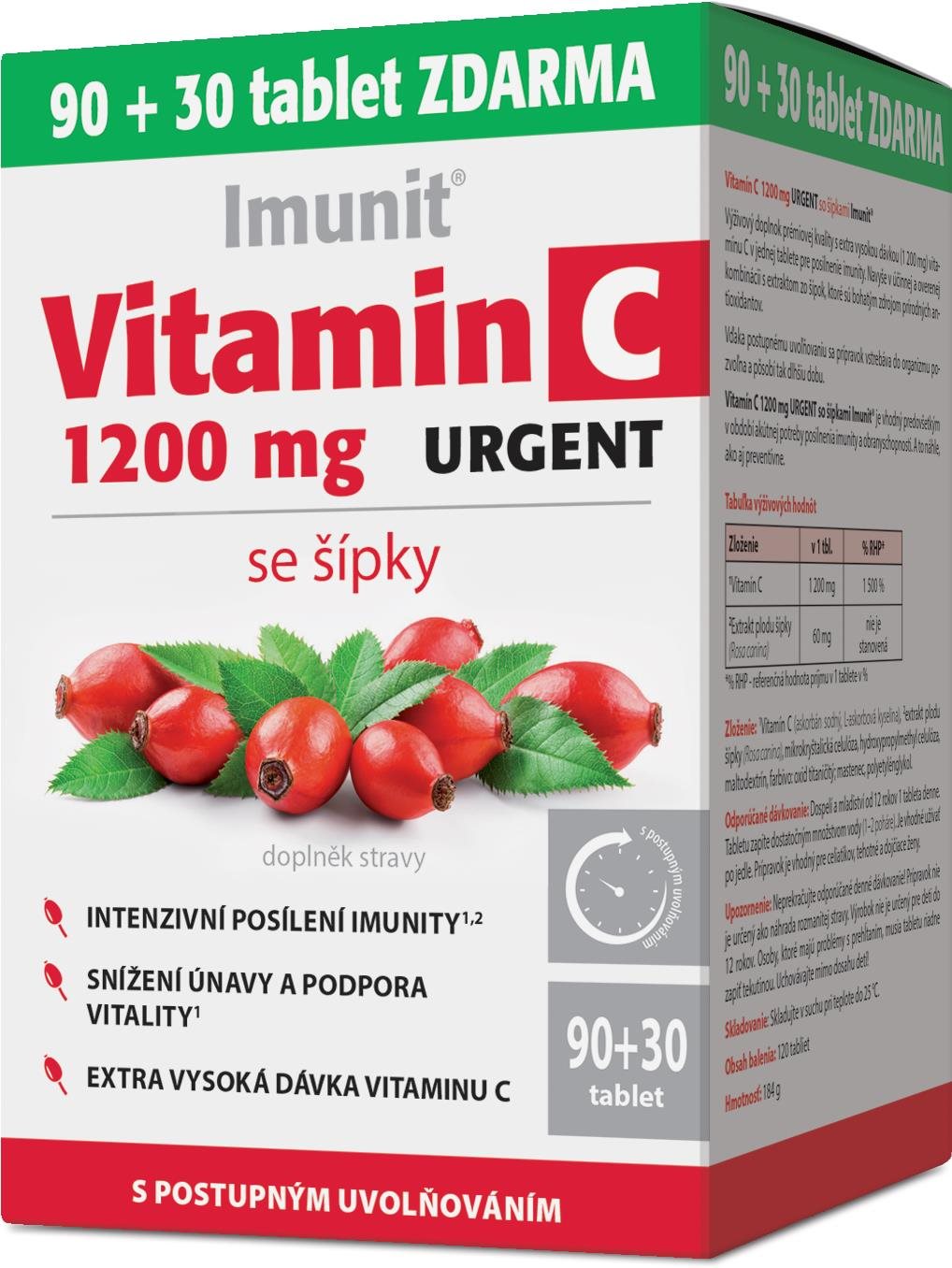 Imunit Vitamin C 1200 mg URGENT se šípky 90+30 tablet