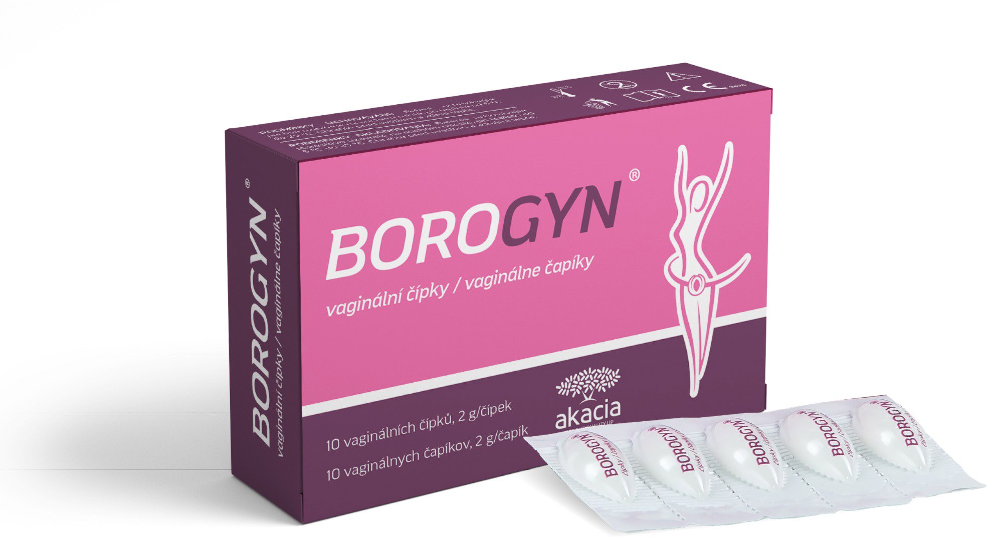 Borogyn vaginální čípky 10 × 2 g