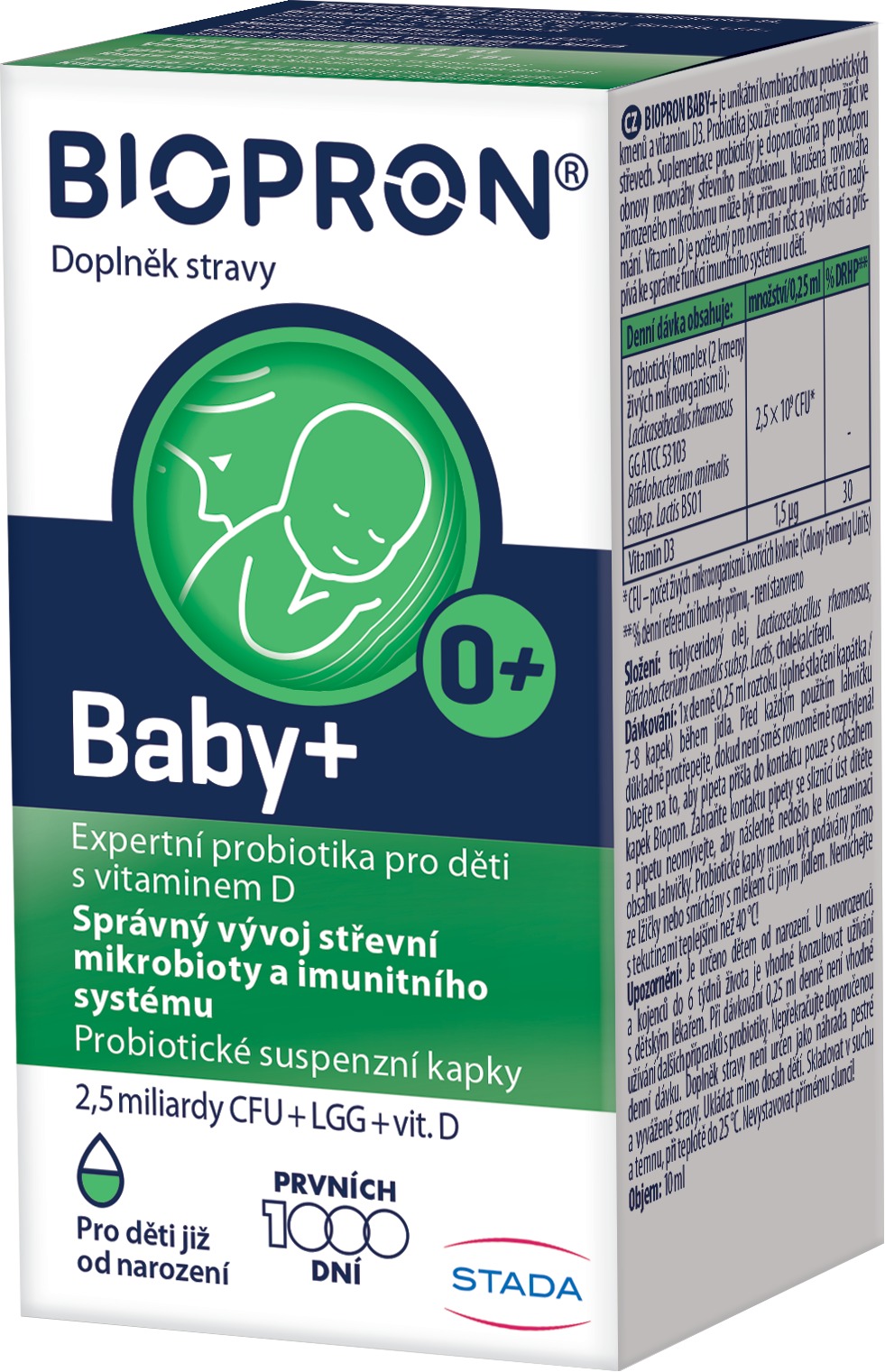 Biopron Baby+, probiotika + vitamin D pro děti od narození, kapky, 10 ml
