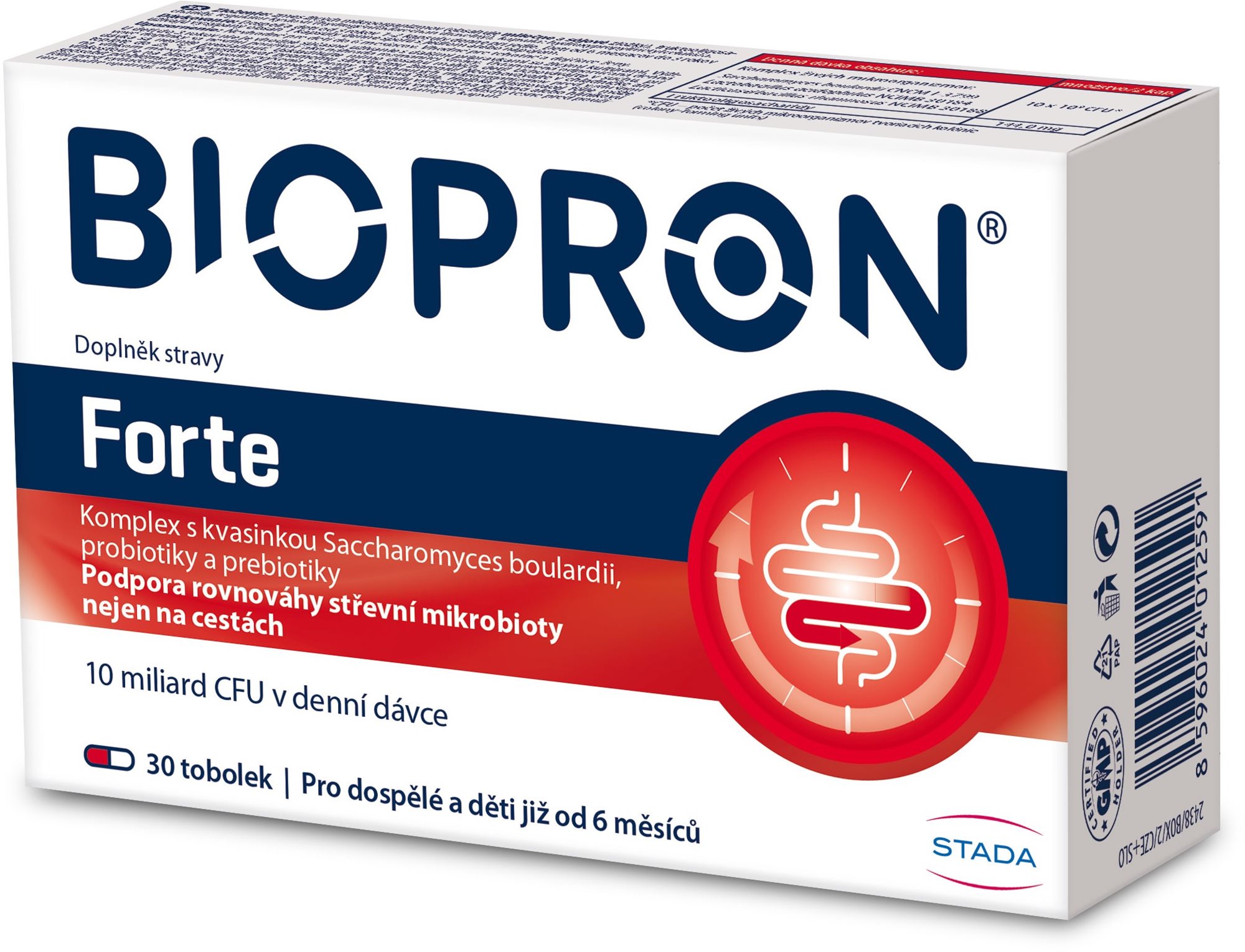 Biopron Forte, probiotika a prebiotika na cesty nebo při průjmu, 30 tobolek