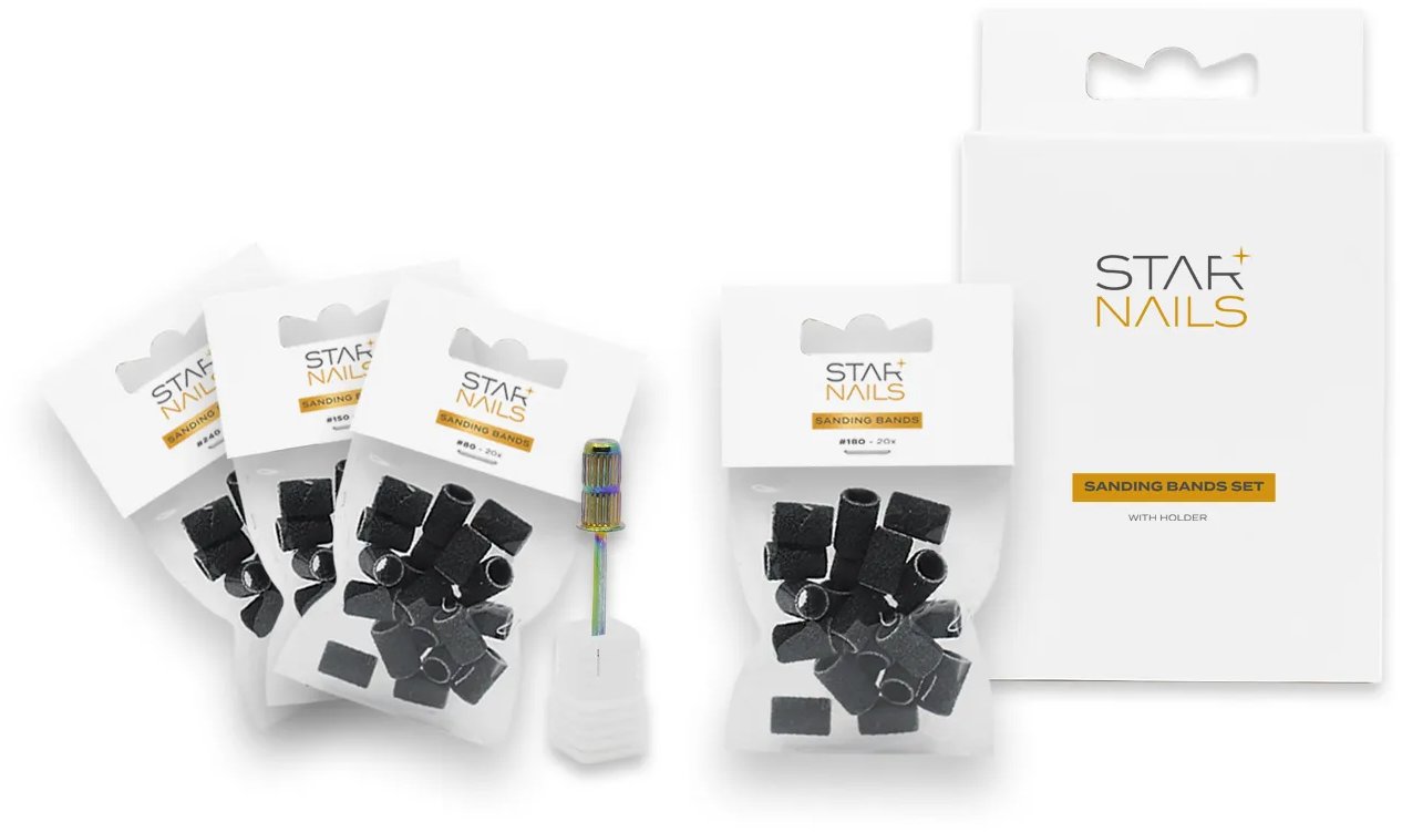 STARNAILS Sada Sanding Bands with Holder - brusné válečky s nástavcem 80 ks