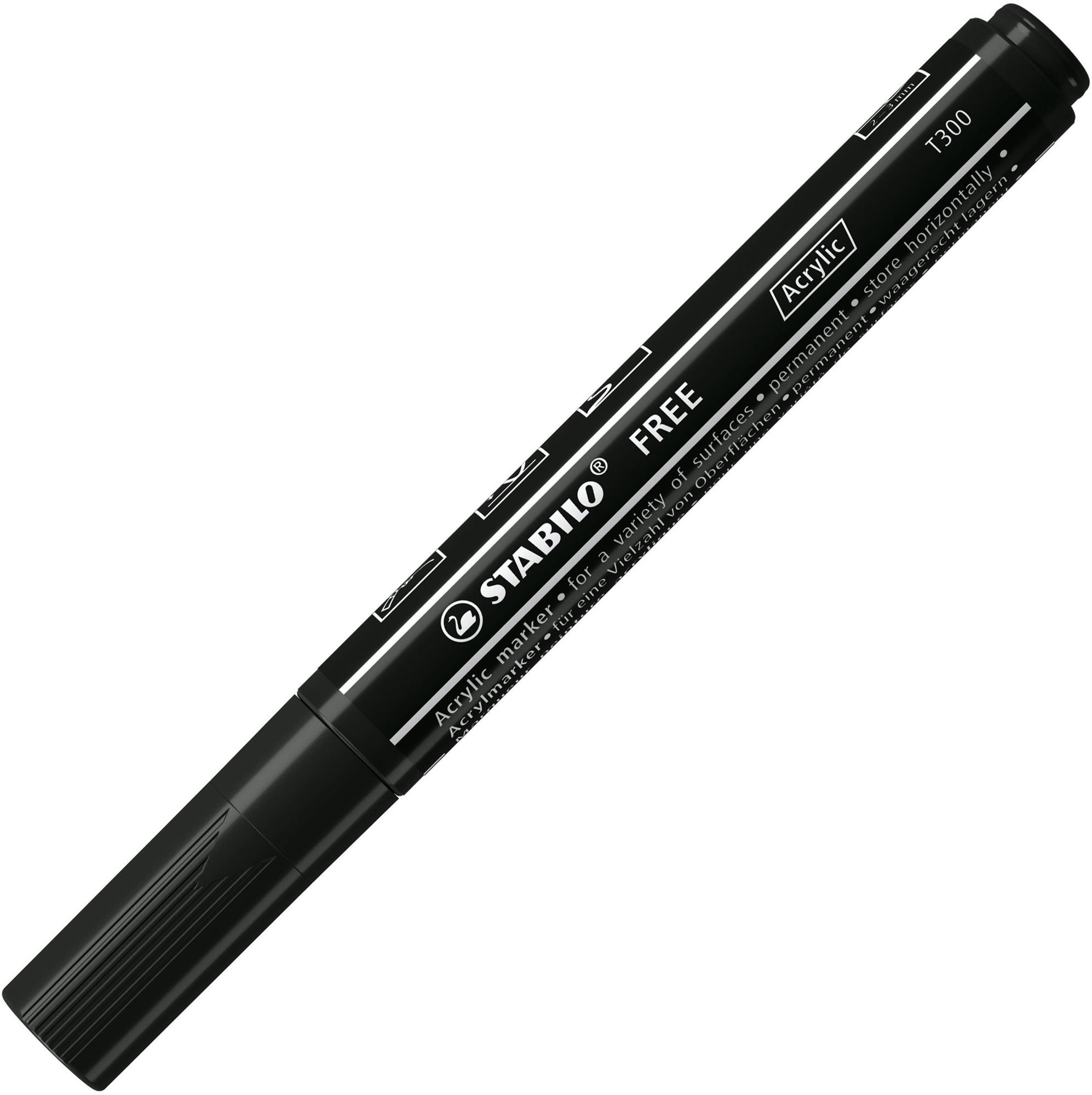 Kvalitní fixační kříd STABILO FREE Acrylic T300 2 - 3 mm, černý.