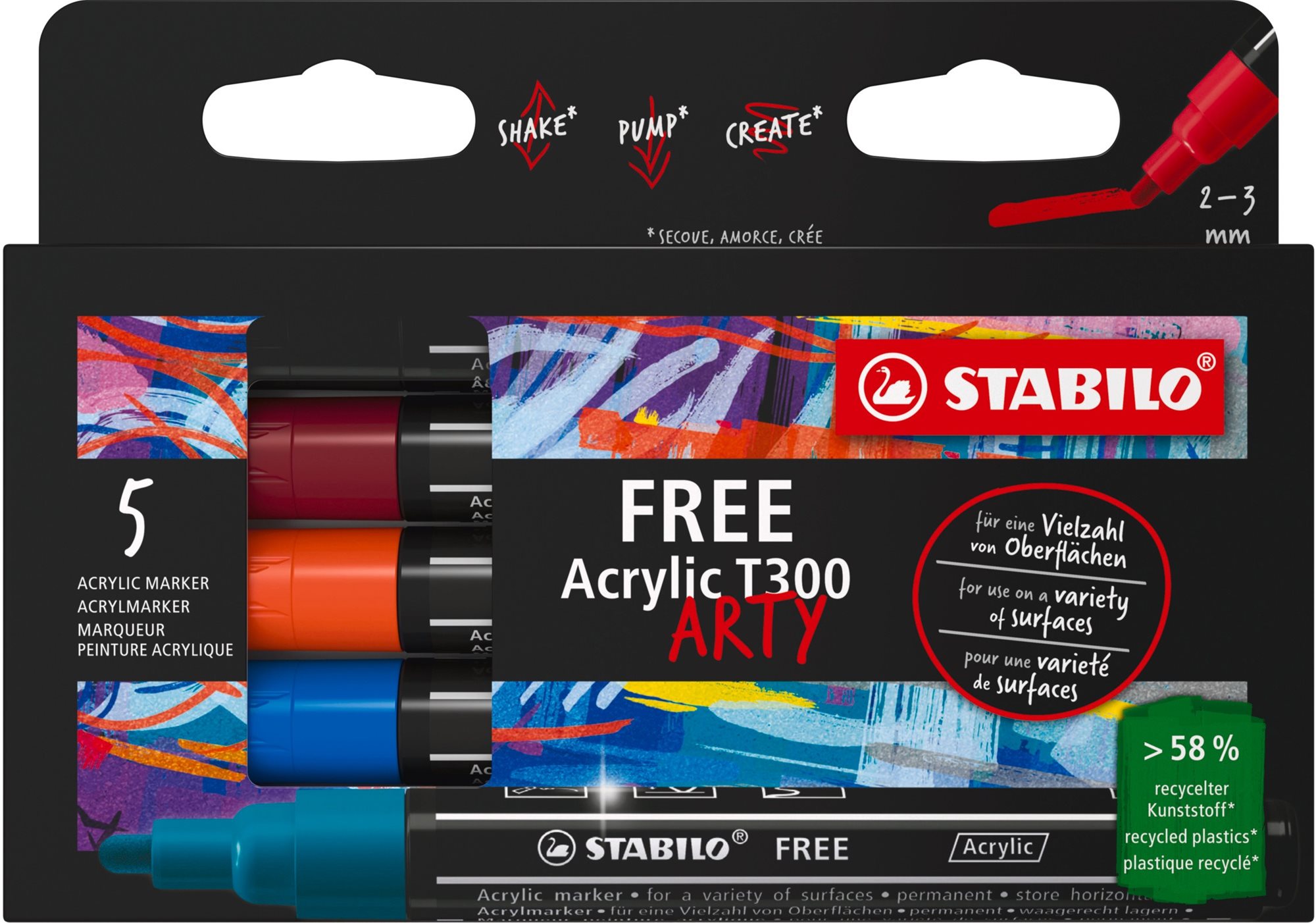Fixy STABILO FREE Acrylic T300 v balení 5 barev