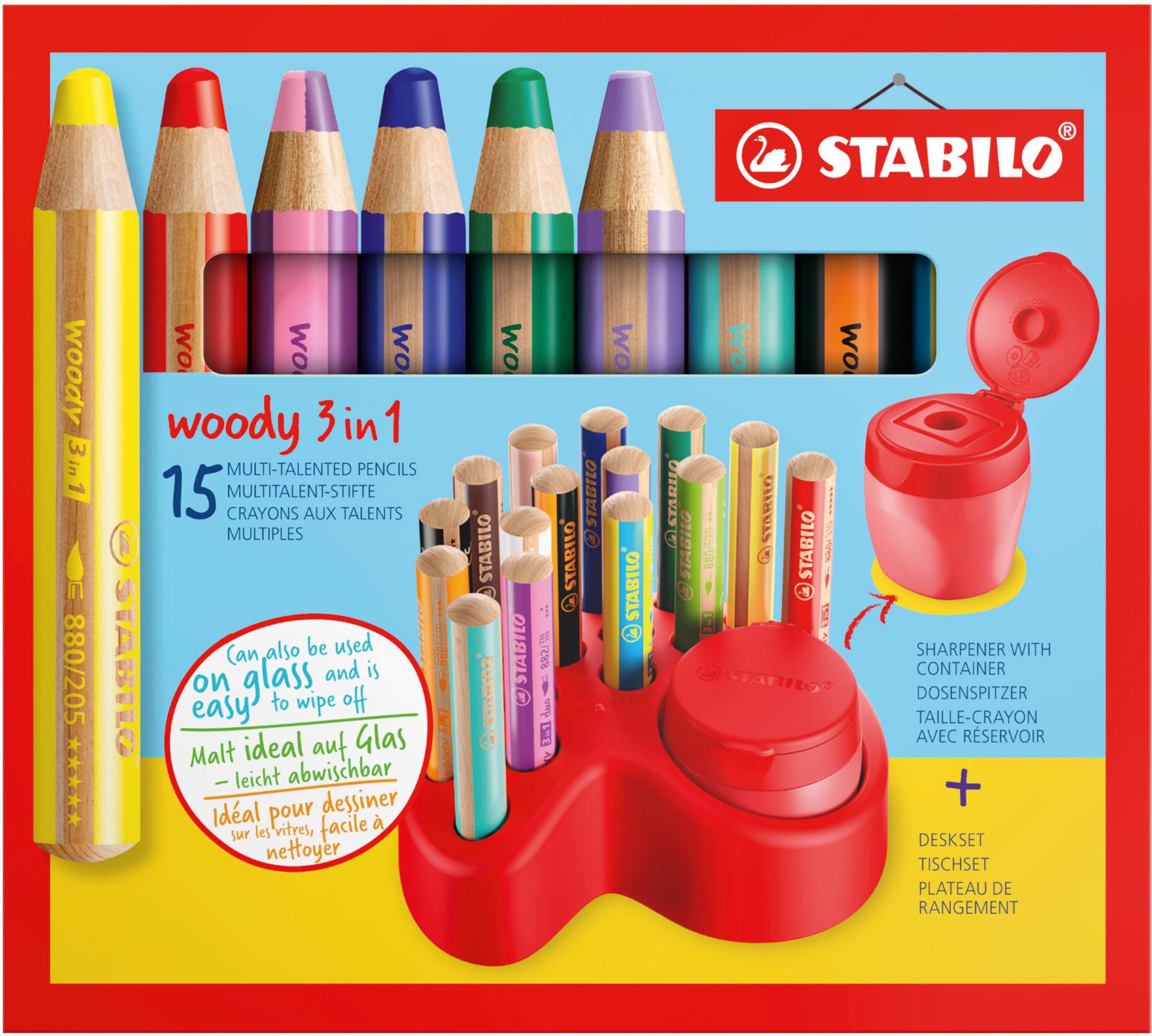 STABILO woody 3 in 1 pastelky s držákem a ořezávátkem