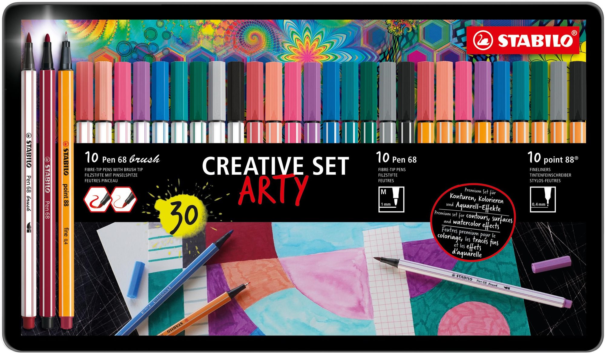 Sada STABILO Pen 68 brush, Pen 68 & point 88 v plechu