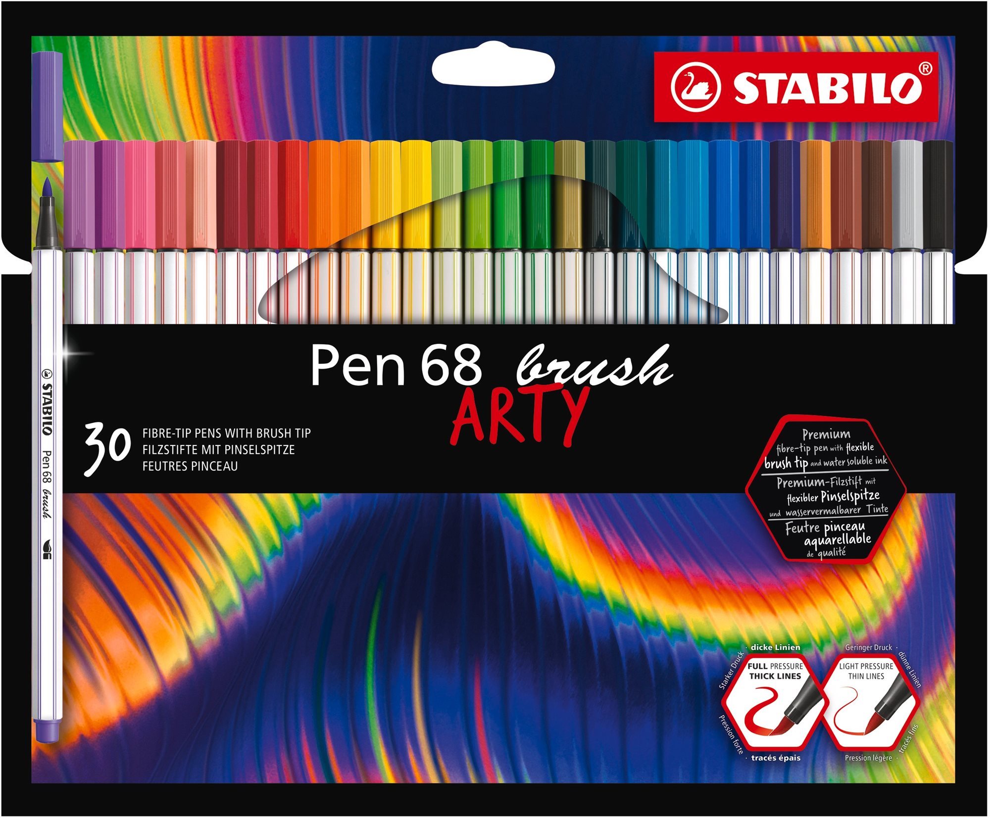 STABILO Pen 68 brush s flexibilním štětcovým hrotem, pouzdro 10 barev