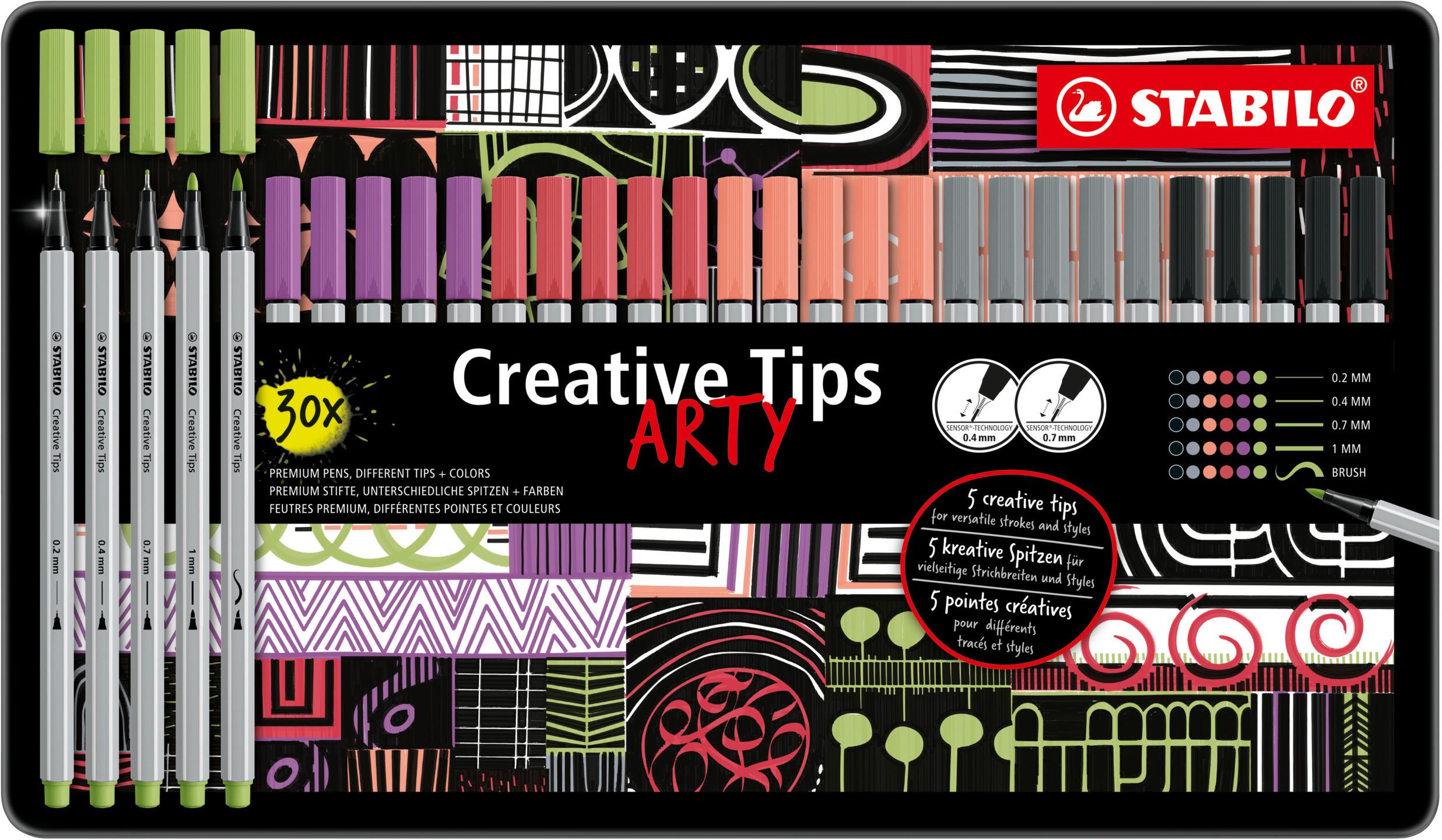Sada STABILO Creative Tips ARTY - 30 pastelových fixů v plechu
