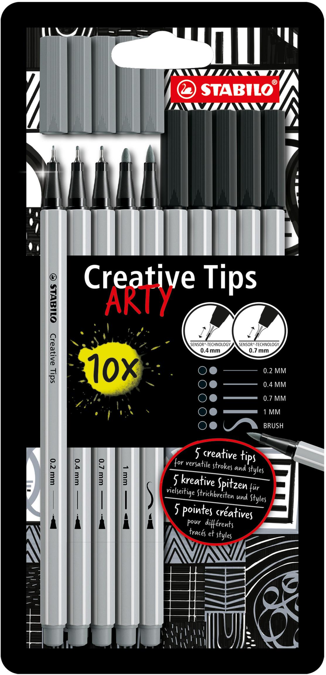 STABILO Creative Tips ARTY - sada 10 ks (černá a středně šedá barva)