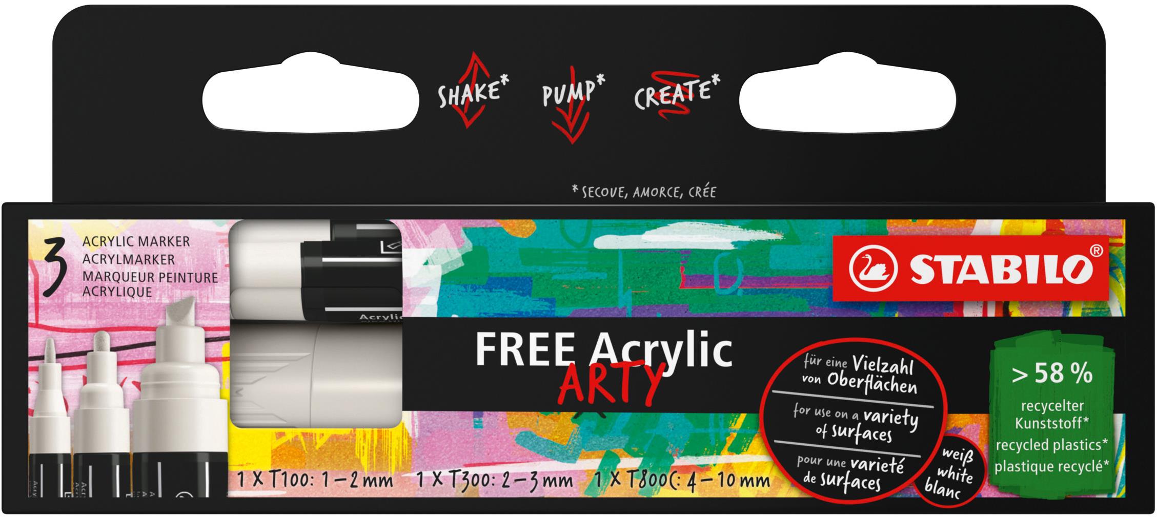 STABILO FREE Acrylic - Sada 3 ks s různými hroty