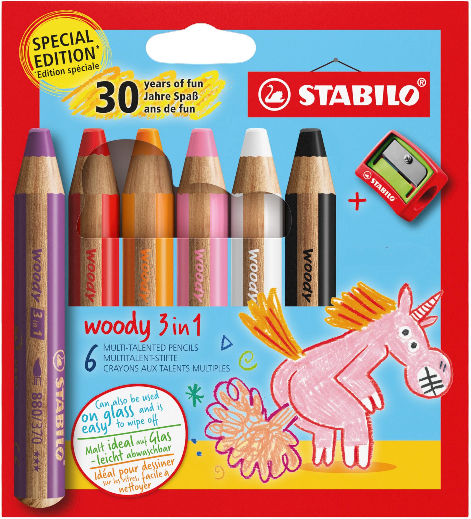 STABILO woody 3 in 1 Anniversary Edition Jednorožec - 6 ks s ořezávátkem