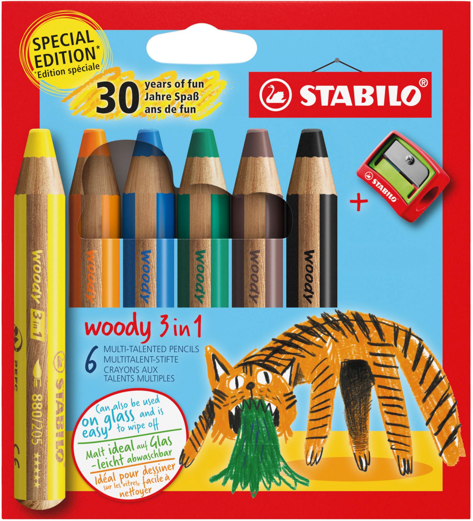 STABILO woody 3 in 1 Anniversary Edition Tygr - 6 ks s ořezávátkem