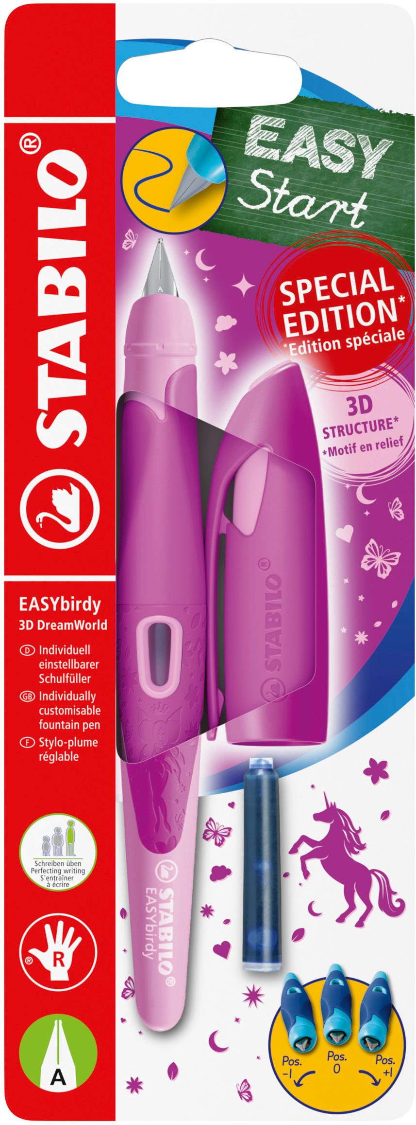 STABILO EASYbirdy 3D DreamWorld Special Edition pro praváky, hrot pro začátečníky, růžové