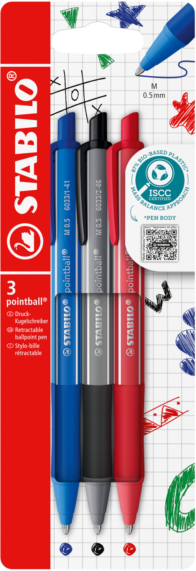 STABILO pointball colorful, modré, černé a červené - sada 3 ks