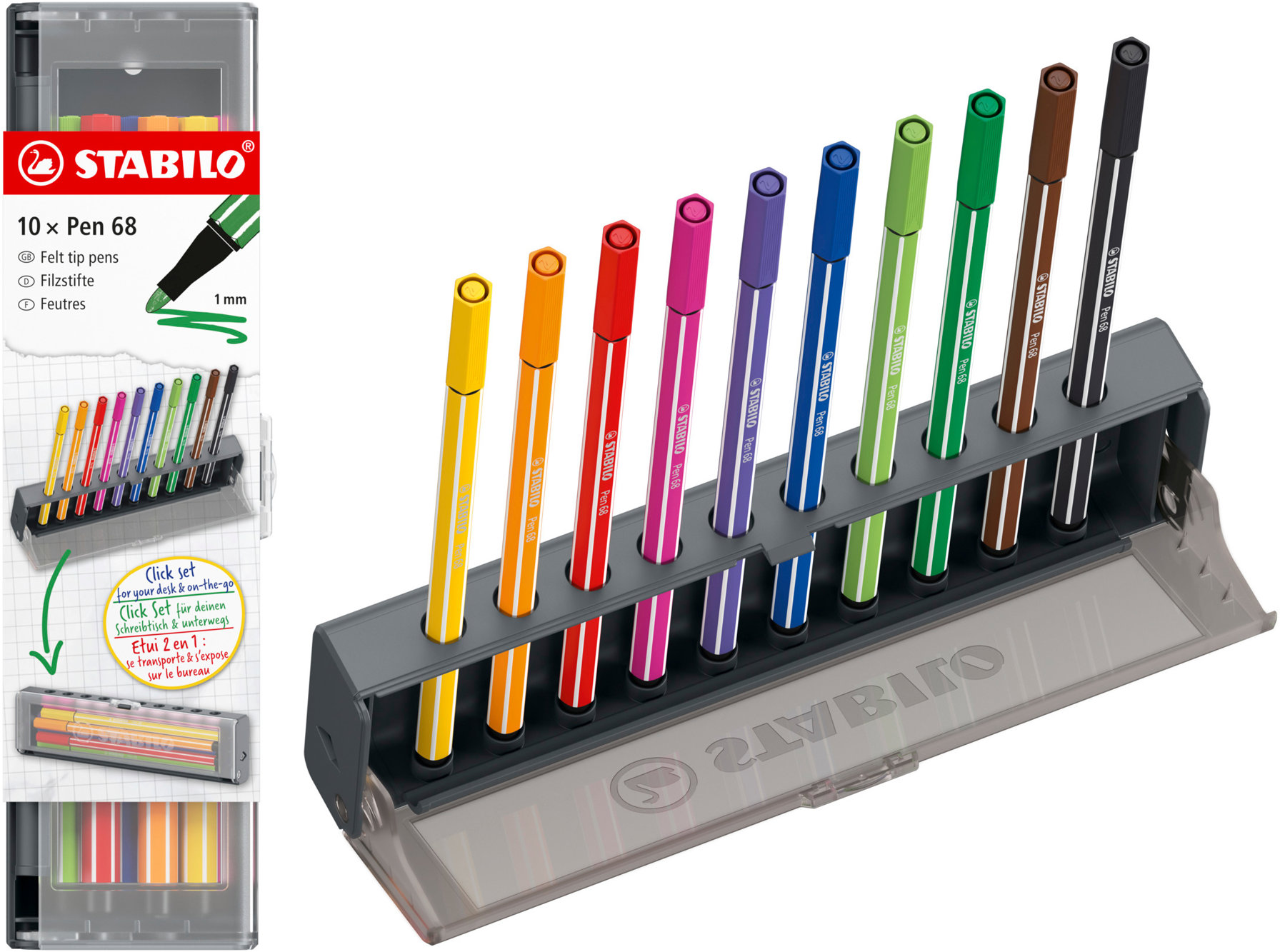 STABILO Pen 68 Click Set - perfektní řešení pro psací stůl a penál v jednom!