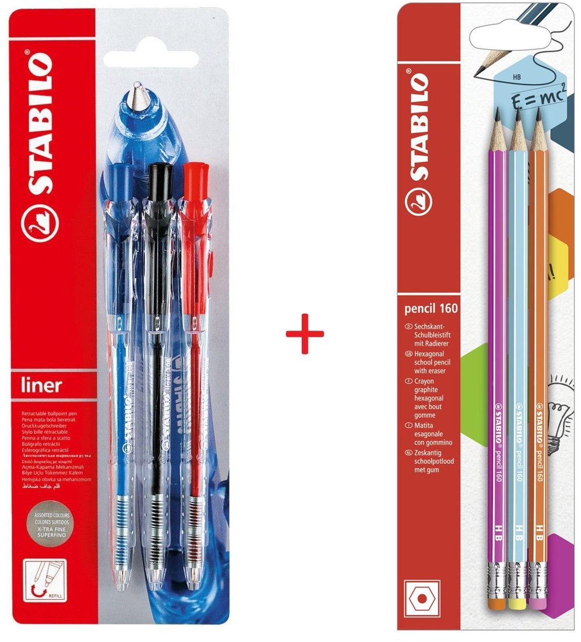 STABILO kuličková pera liner, 3 barvy + tužky pencil 160, 3 ks