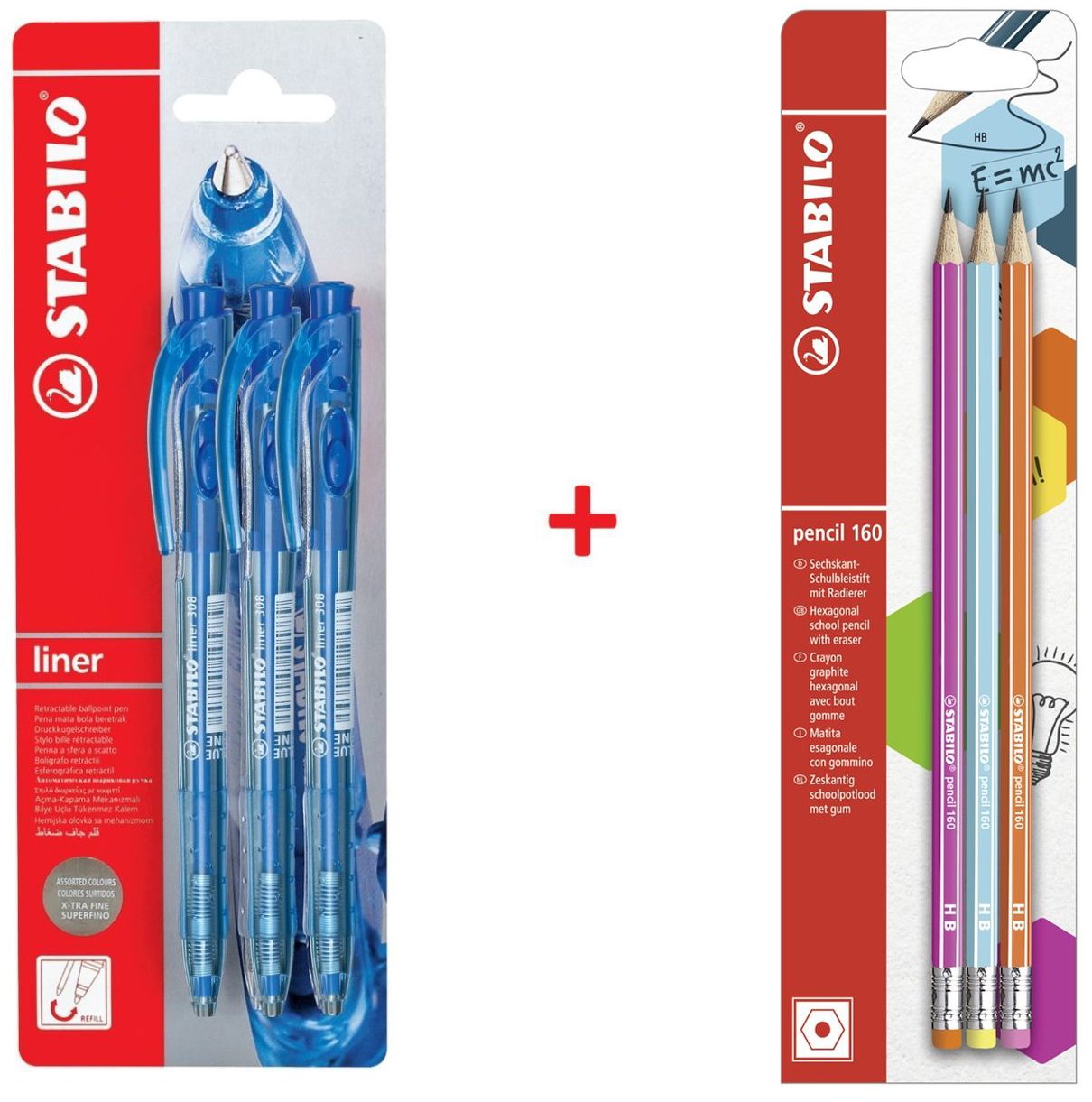STABILO kuličková pera liner, modrá, 3 ks + tužky pencil 160, 3 ks