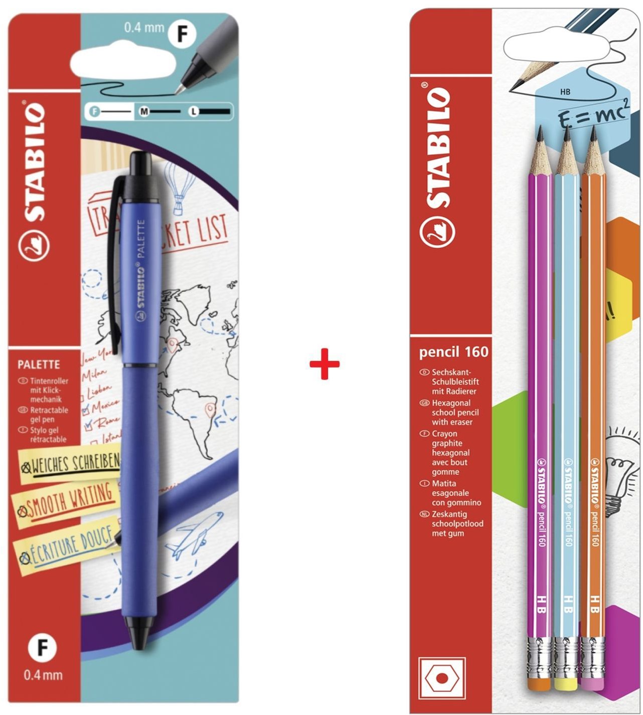 STABILO tužky pencil 160, 3 ks + gelové pero PALETTE s hrotem F (0.4 mm), modré
