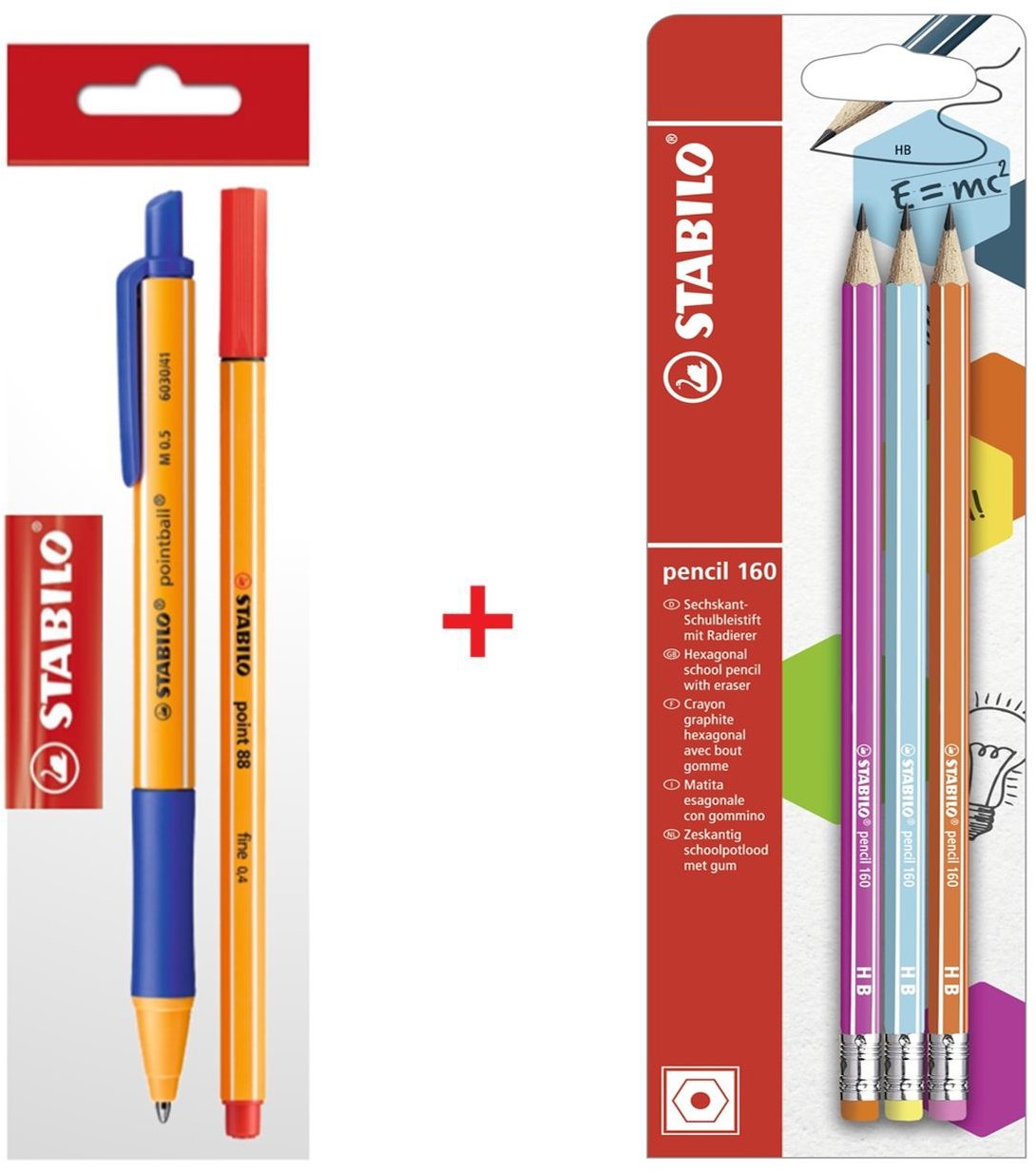 STABILO kuličkové pero pointball, liner point 88, červený + tužky pencil 160, 3 ks
