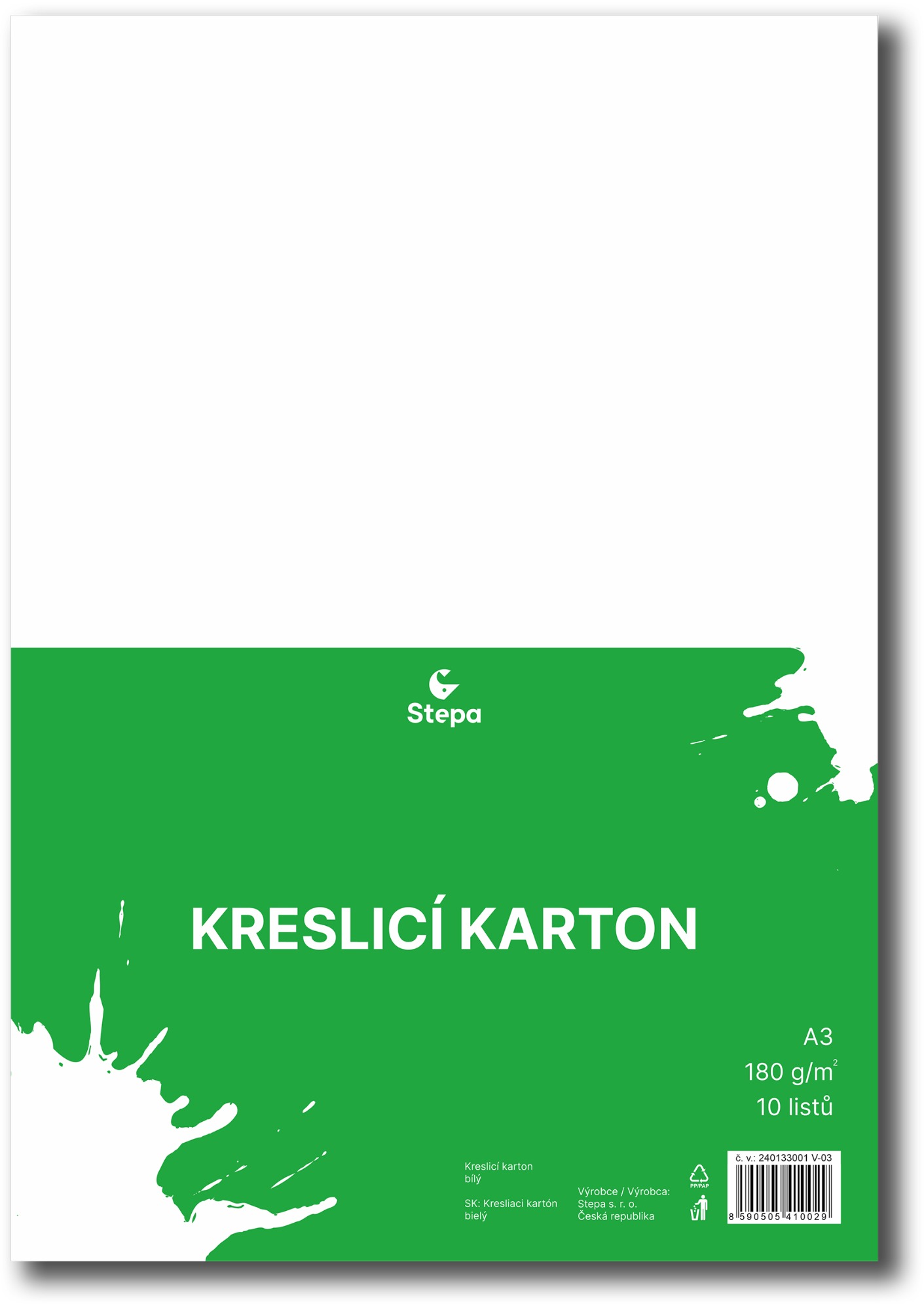 Kreslicí karton A3 STEPA - 10 listů, 180g/m2, bílý papír
