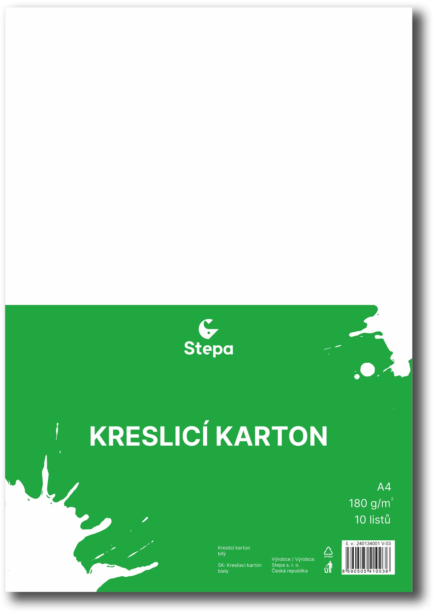 Bílý kreslicí karton STEPA A4, 180g/m², balení 10 listů.