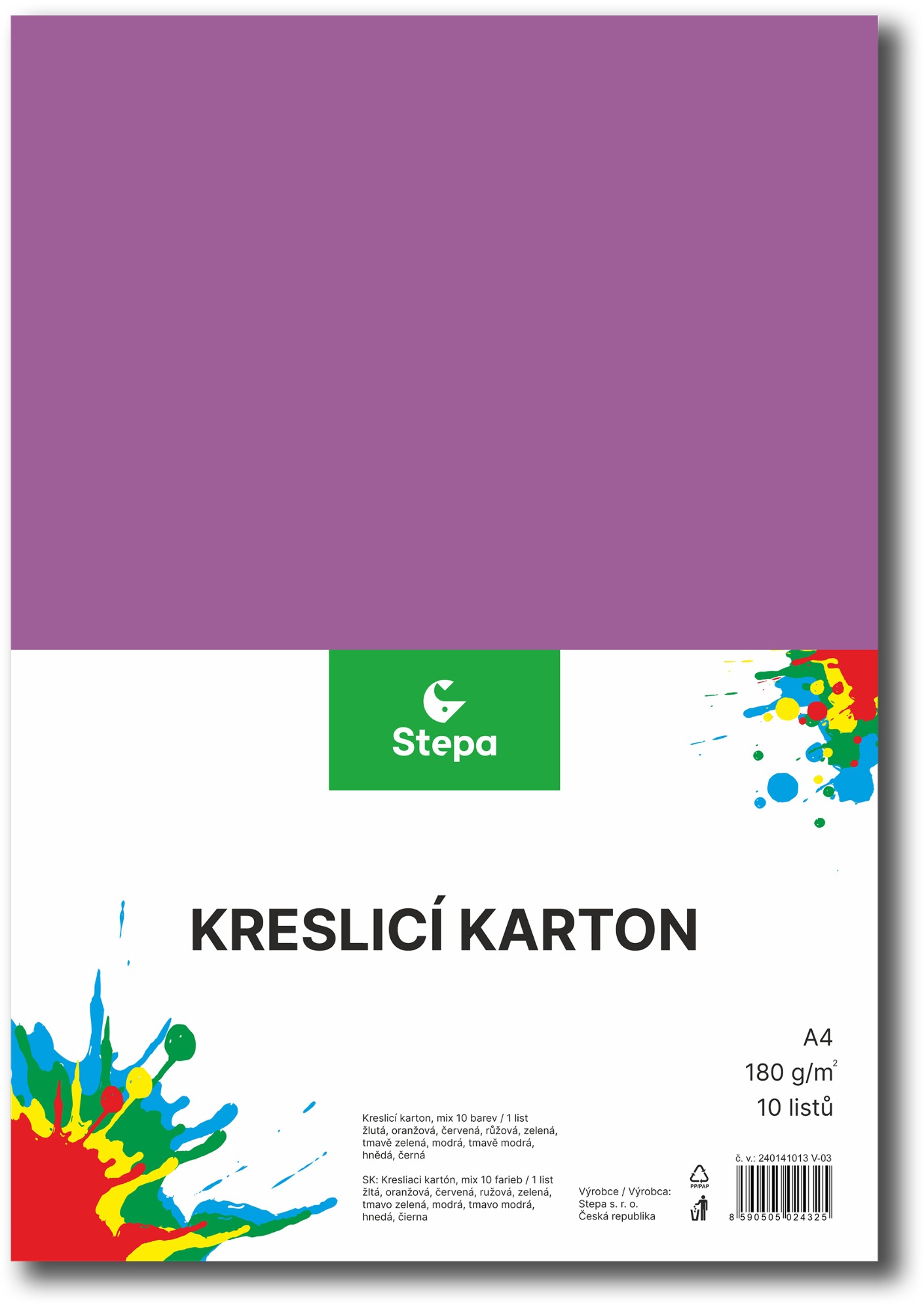 Barevný kreslicí karton STEPA A4, 10 listů