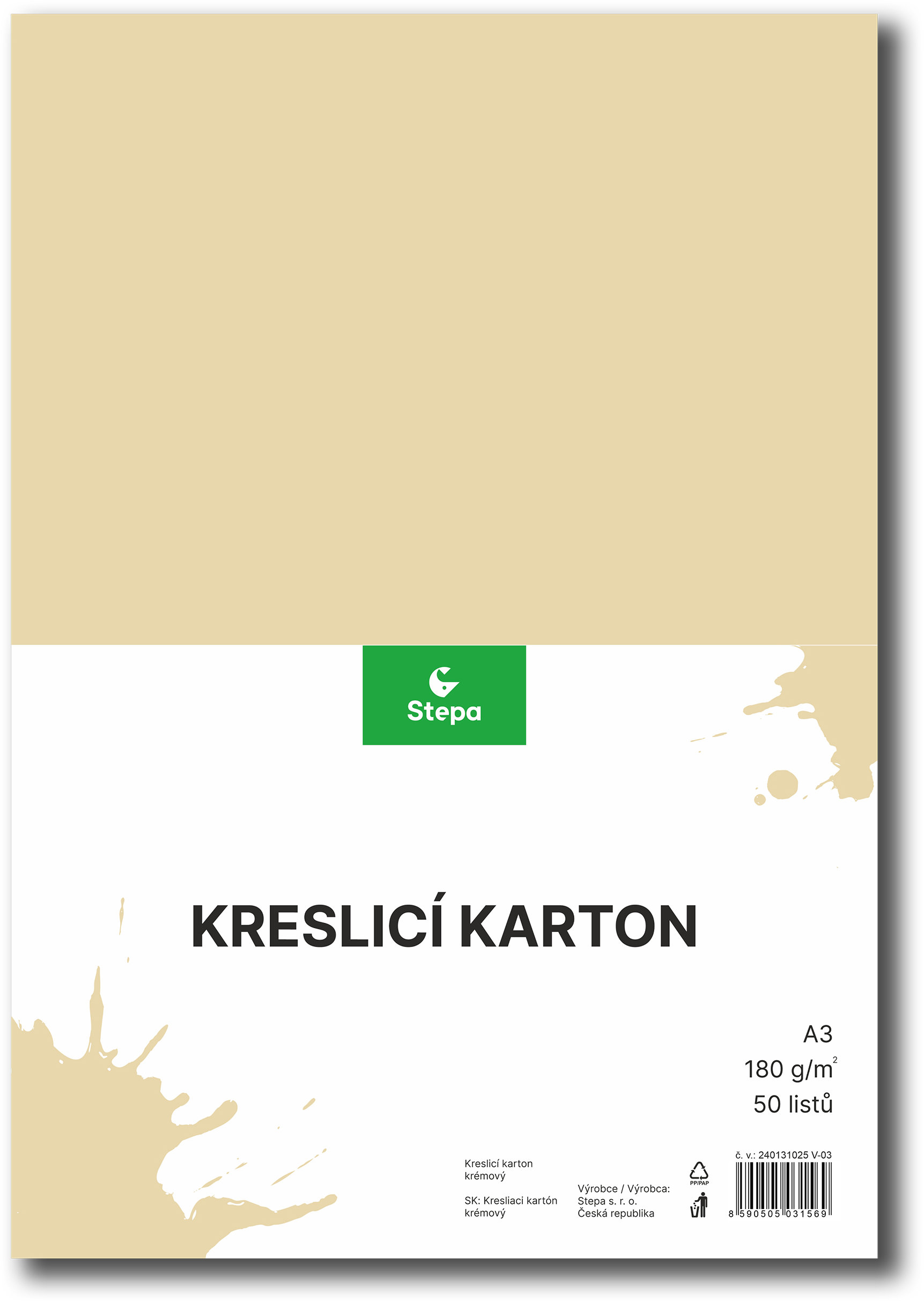 Kreslicí karton STEPA A3 50 listů 180g/m2, krémový